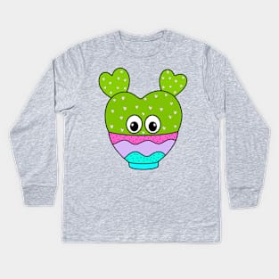 Cute Cactus Design #340: Hearty Cactus In Cute Bowl Kids Long Sleeve T-Shirt